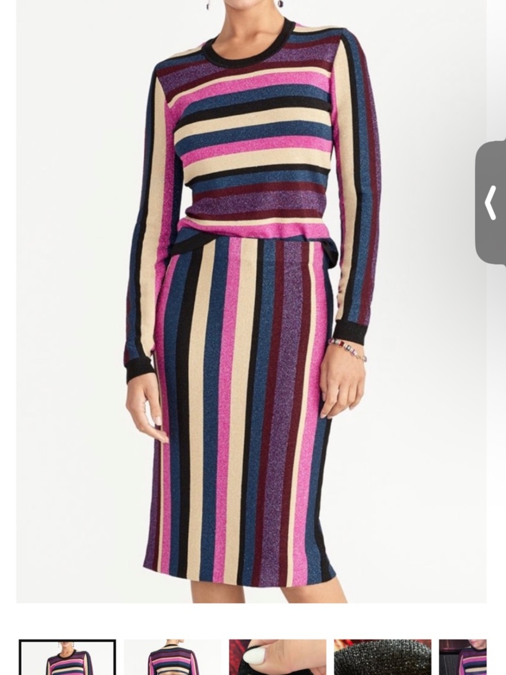 RACHEL Rachel Roy Metallic Striped Knit Midi Skirt  (top-M, skirt -XS)